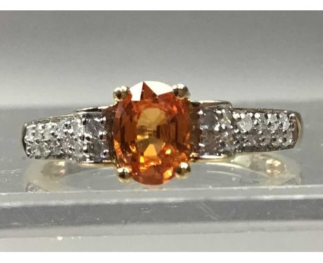GEM SET AND DIAMOND RING,size T, marked 14K