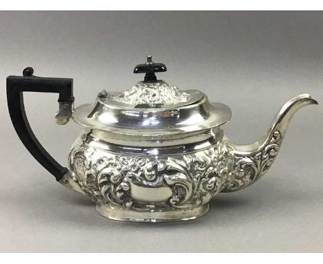 LOT OF SILVER PLATED ITEMS,including three piece tea service, cigarette box and cutlery