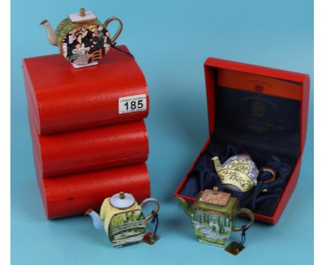 4 L/E Charlotte Di Vita French enamel teapots in cases
