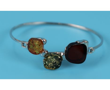 Silver and amber bangle