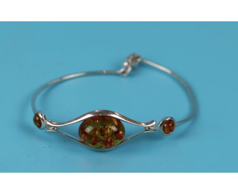 Silver amber bangle