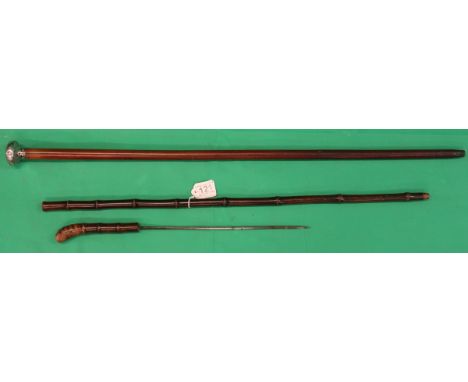 Sword stick &amp; walking stick, possibly silver tipped