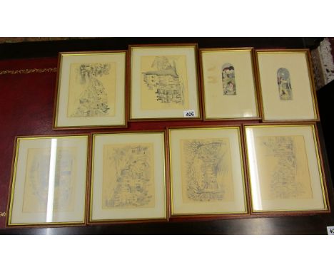 Set of eight prints in matching frames