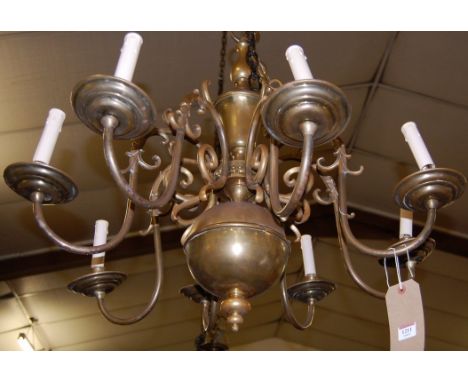 A Dutch brass eight light hanging electrolier, approx drop 74cm