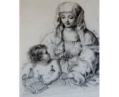 20th century school - Female nude, charcoal, unsigned, 54 x 36cm; after Salvator Rosa - Study of a soldier, etching, 14 x 9cm