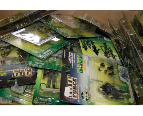 Two boxes containing  a large quantity of loose Elite Force 1/18 scale plastic figures to include British Army, Navy Seals an