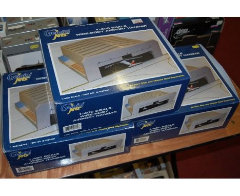 Three various boxed as issued Gemini Jets 1/400 scale wide body airport hangar