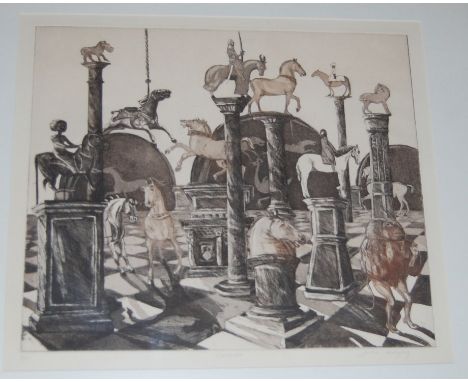 John Midgley - Cavalcade, etching, signed, titled and numbered in pencil to the margin 9/50, 42 x 49cm