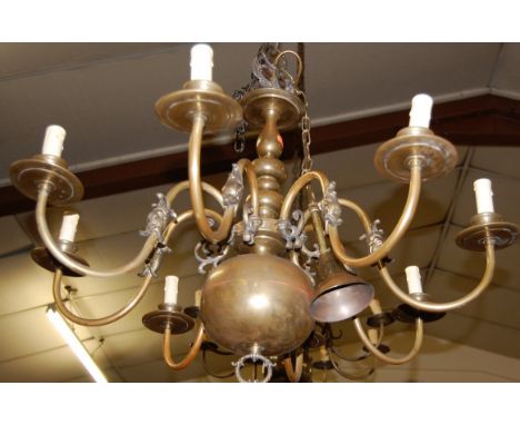 A Dutch brass eight light hanging electrolier, approx drop 64cm