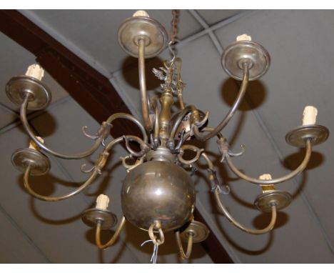 A Dutch brass eight light hanging electrolier, approx drop 62cm