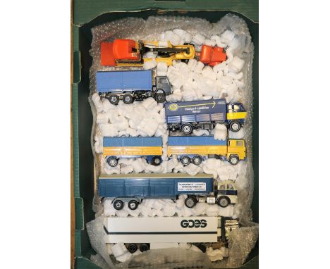 6 Modern Trucks. A Tekno Denmark Scania 110 normal control tractor unit with a single axle low-loader trailer, loaded with an