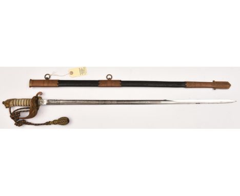 A post 1902 R Naval officer's sword, straight fullered blade 31”, by “Stumbles &amp; Son, Fore Street, Devenport” (the style 