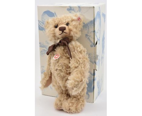 A Steiff British Collectors Teddy Bear 2010. 36cm (663291). Covered with light brown curly Mohair, with a stitched on white/r