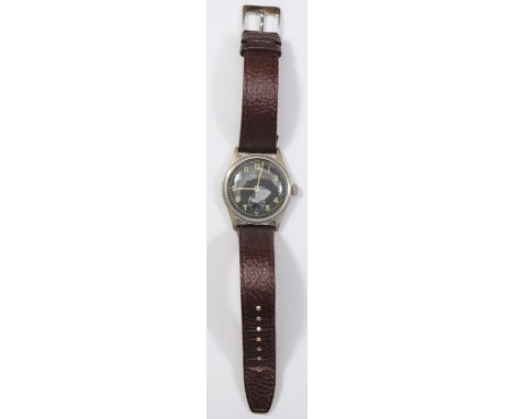 DH marked Helvetia wristwatch. Serial D14460H. Plated case with brushed finish, very light wear to plating, 33mm not includin
