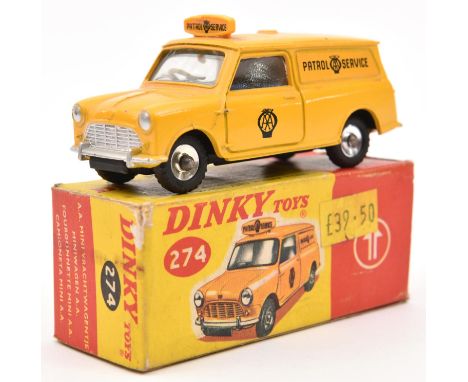 A Dinky Toys A.A. Mini Van (274). In yellow with yellow roof and blue interior. A.A. Patrol Service to sides and logo to door