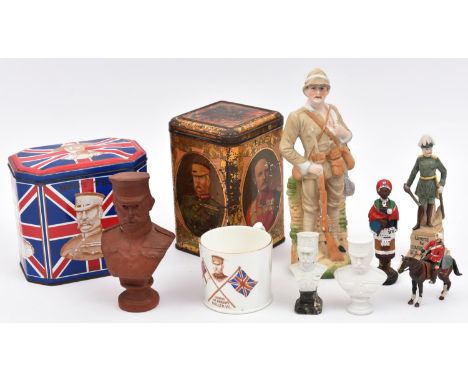 General Sir Redvers Buller items:  china coffee can, head and shoulders Buller on crossed flags with title, mark of Chapman E