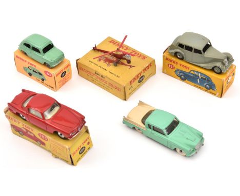 5 Dinky Toys. Alfa Romeo 1900 Super (185). In bright red with cream interior, in box remains. Triumph 1800 Saloon (151) in gr