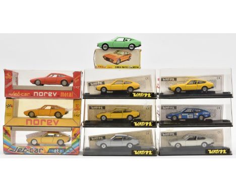 10x 1:43 scale Matra Bagheeras. 6x examples by Verem; 2x yellow, a white, a silver and an example in blue racing colours (RN1