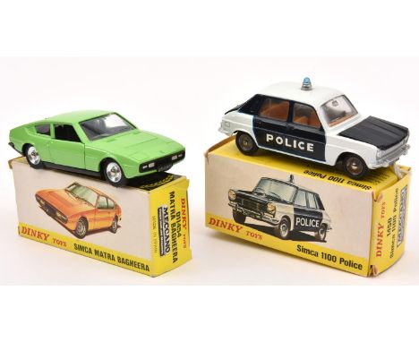 2 Spanish produced French Dinky Toys. Simca 1100 (1450), in Police black and white livery. Together with a Matra Bagheera (01