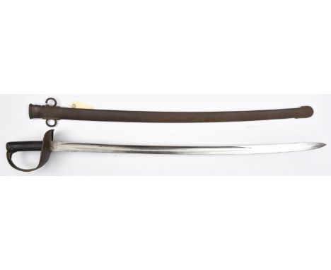 A P1885 cavalry trooper's sword,  slightly curved, fullered blade 34½” with flat back, DE at point, various stamps including 