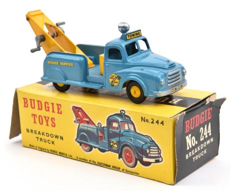 Budgie Toys Towing Tender &amp; Breakdown Truck (244). In light blue and yellow Budgie Service livery. Complete and boxed, so