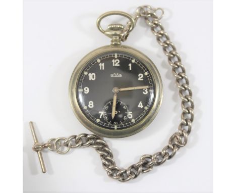 DH marked Arsa pocket watch. Serial D6519H. Appears to have steel mid-case, plated bezel and caseback, screw back, with three