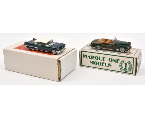 2 White metal 1/43 scale models. A Marque One Models 1949 Mercury Town &amp; Country in dark green with 'woodwork' effect and