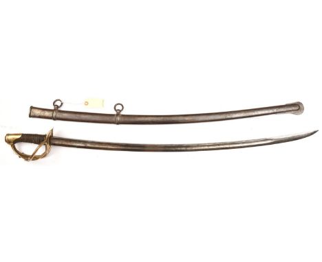 A French M1822 light cavalry troopers sword,  curved, fullered blade 36”, with narrow back fuller to centre section, marked “