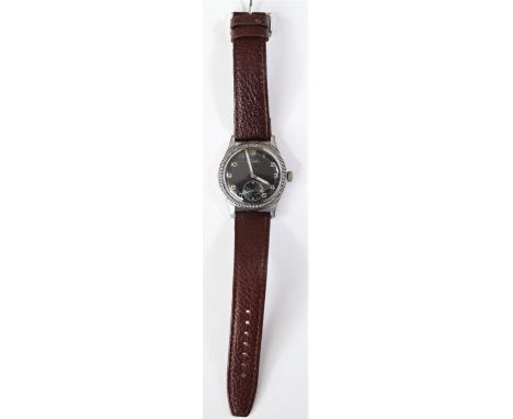 Civitas aviators type wristwatch. Plated case, brushed finish, some light plating wear, coin edged bezel 35mm without crown. 