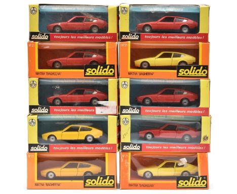 10x Solido 1:43 scale Matra Bagheera (No.21). 6x examples in red and 4x examples in yellow. All boxed with inner packing piec