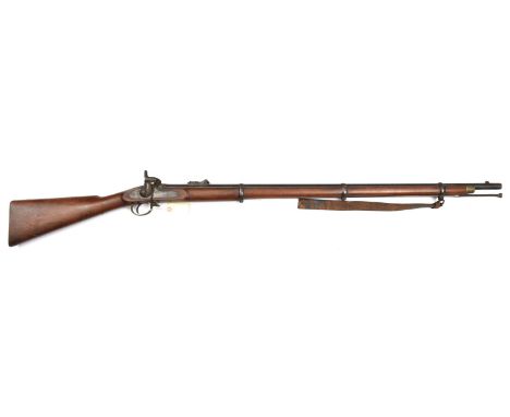 A .577” 1853 pattern Volunteer Enfield 3 band percussion rifle by London Armoury Co,  55” overall, barrel 39” with ordnance p