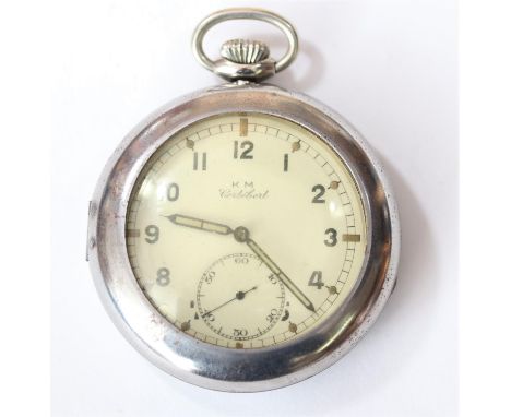 Cortebert Kriegsmarine pocketwatch. Plated case, snap back, 51mm diameter. Serial 543312. Flawless porcelain dial, signed K M