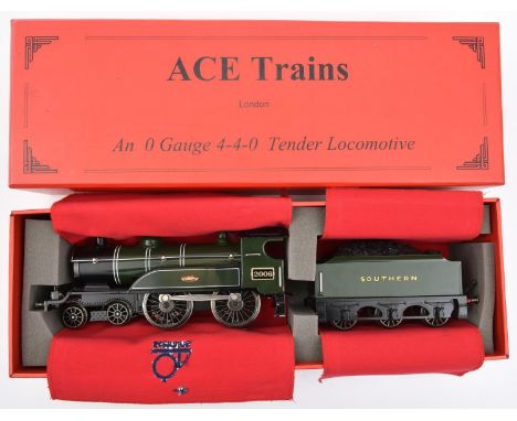 An ACE Trains O Gauge Southern Railway 4-4-0 tender locomotive, 2006, in lined gloss green livery. For 3-rail electric runnin