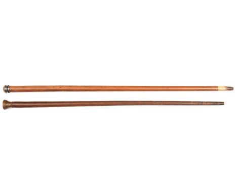 An assembled malacca walking cane,  pierced, stepped silver salt cellar top HM RE/EB London 1824, solid horn ferrule; and ano