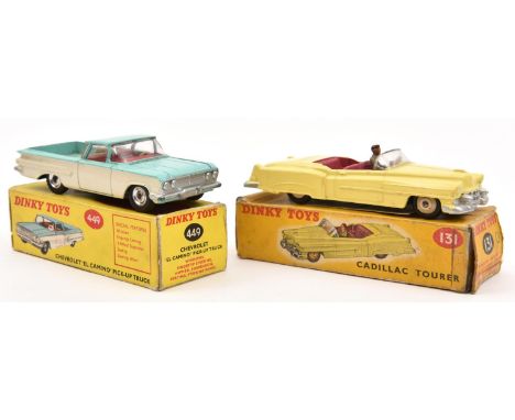 2 Dinky Toys. A Chevrolet El Camino Pick-Up Truck (449). In turquoise and cream with red interior, spun wheels and black trea