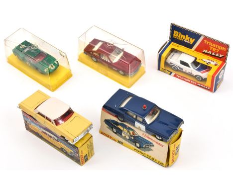 5 Dinky Toys. Chevrolet Impala (57/003). In creamy yellow with white roof and red interior. A Pontiac Parisienne R.C.M.P. Car