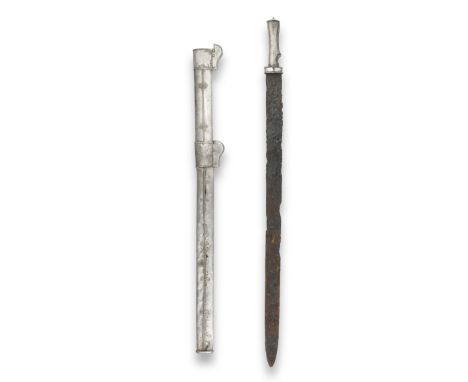  A Sasanian iron sword with silver hilt and scabbard Circa 6th-7th Century A.D.The iron blade tapering to a rounded tip, surm