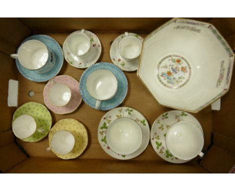 A mixed collection of Wedgwood to include wild strawberry cups &amp; saucers, 3 polka dot cups &amp; saucers, Millennium cup 