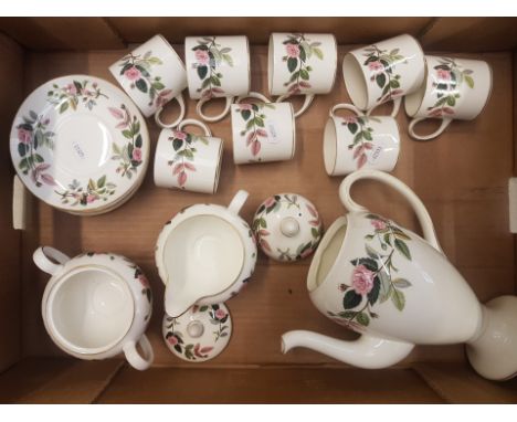 Wedgwood Hathaway Rose pattern coffee set consisting of coffee pot, 8 coffee cans, 8 saucers, lidded sugar and a cream jug (1