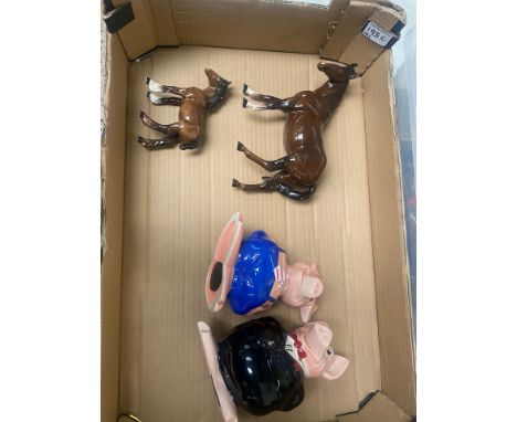 Beswick brown mare &amp; with foal together with two Wade NatWest pigs (4)