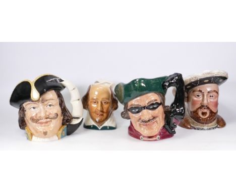 Four Character Jugs to include Royal Doulton Capt. Henry Morgan D6467 together with Dick Turpin D6528, Beswick Henry VIII 209