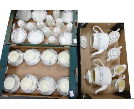 A large collection of Minton Bellmeade patterned tea ware including 18 cups, 24 saucers, 2 teapots ( one with hairline), 2 mi