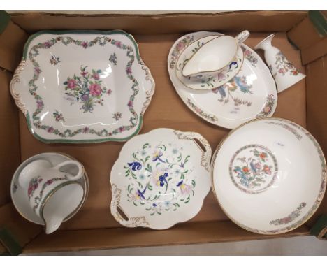 A mixed collection of ceramic items to include Coalport Pageant pattern small sauce boat and saucer with matching twin handle