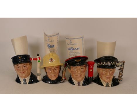 Royal Doulton small limited edition character jugs The Postman D6801, The Fireman D6839, Engine Driver D6823 &amp; The Police