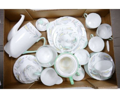 Shelley Caprice tea ware to include 6 cups, 6 saucers, 6 side plates, cake plate, tea pot, milk jug, sugar dish and coffee po