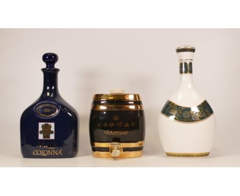 Three Ceramic Decanters to include Wade VSOP Cognac, Royal Doulton Carylse Pattern J&amp;B Whisky and Wade Villa Colonna (3) 