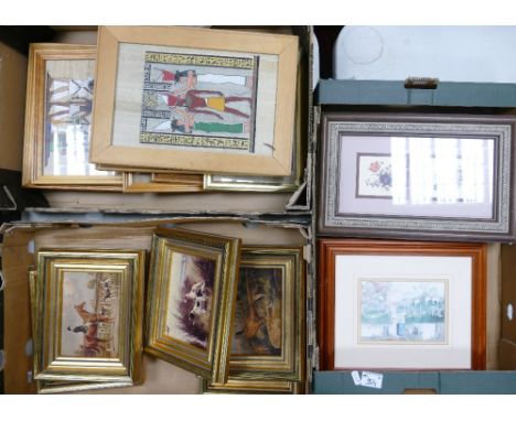 A large collection of decorative prints with hunting, Egyptians &amp; simar scenes (3 trays) 
