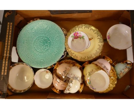A collection of teaware to include Rosina cups and saucers in various colours, Rosina sugar dish, Rosina side plates, Woods&a