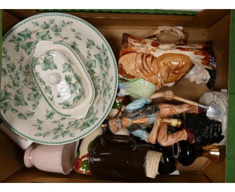 A Mixed Collection of Ceramic Items to include Ivy Pattern Mixing Bowl and Butter Dish, Sampson Smith Toby Jug a/f, Cups, Vas