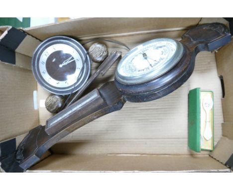 Oak Cased Art Deco Metamec Mantle clock &amp; similar barometer 
